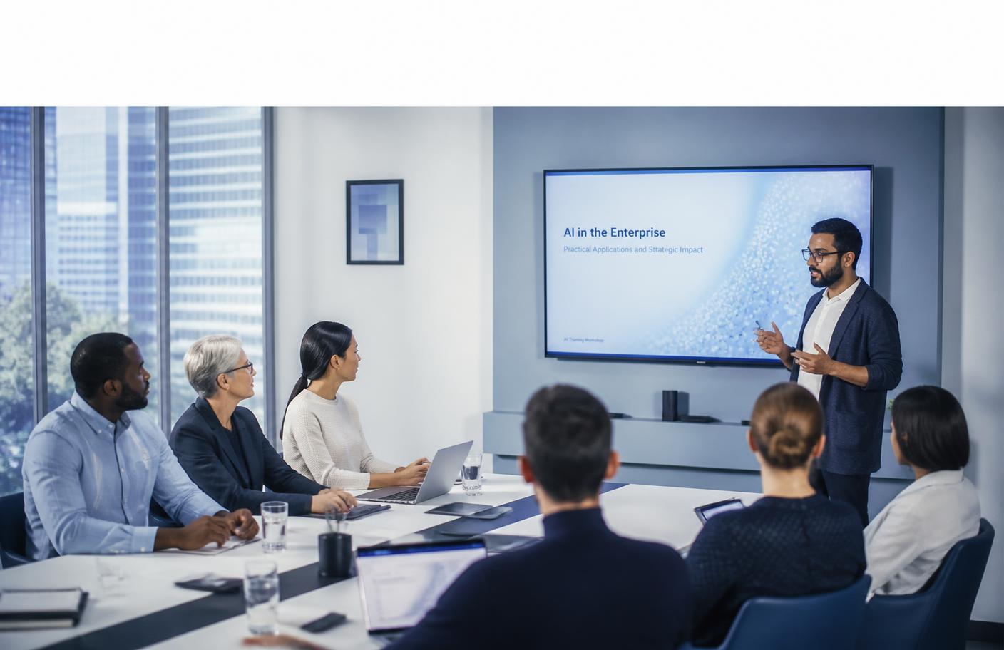Professionals in a corporate AI training workshop